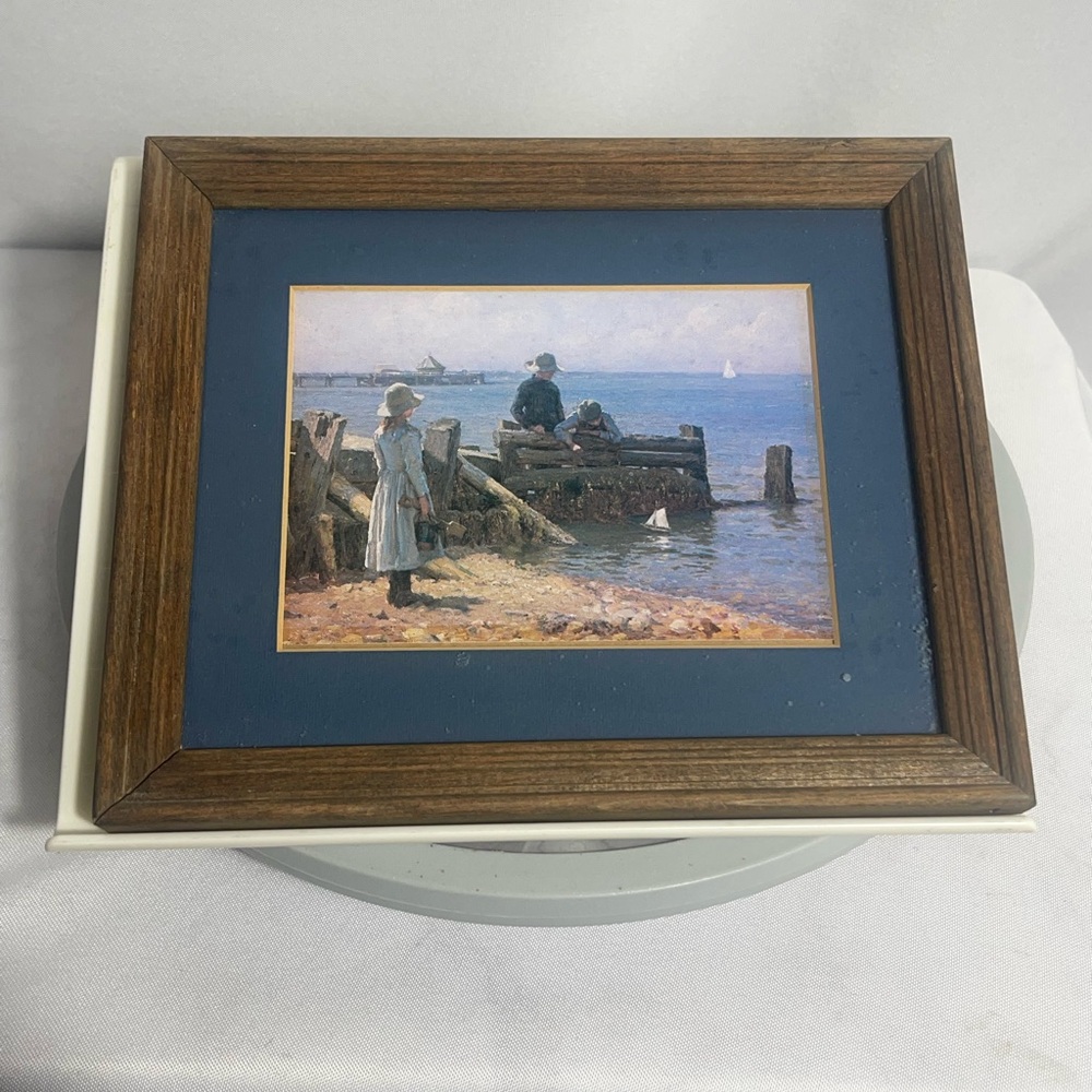 Framed Vintage-Style Seaside Wall Art 8x10 Children by Water Scene